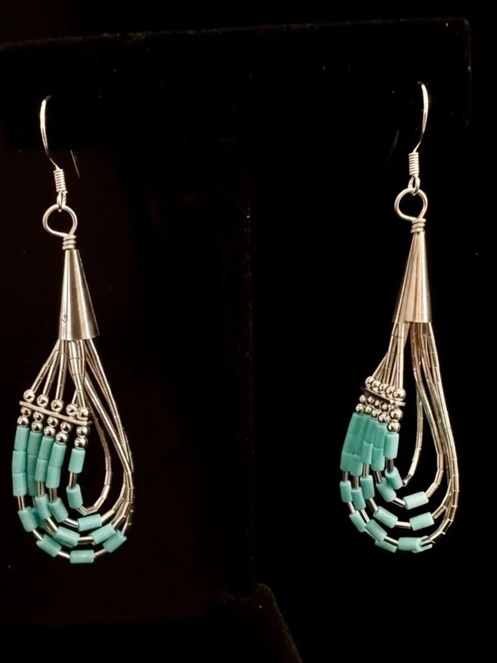 Turquoise Bead‎ Teardrop Dangle Earrings - liquid sterling Silver-so pretty